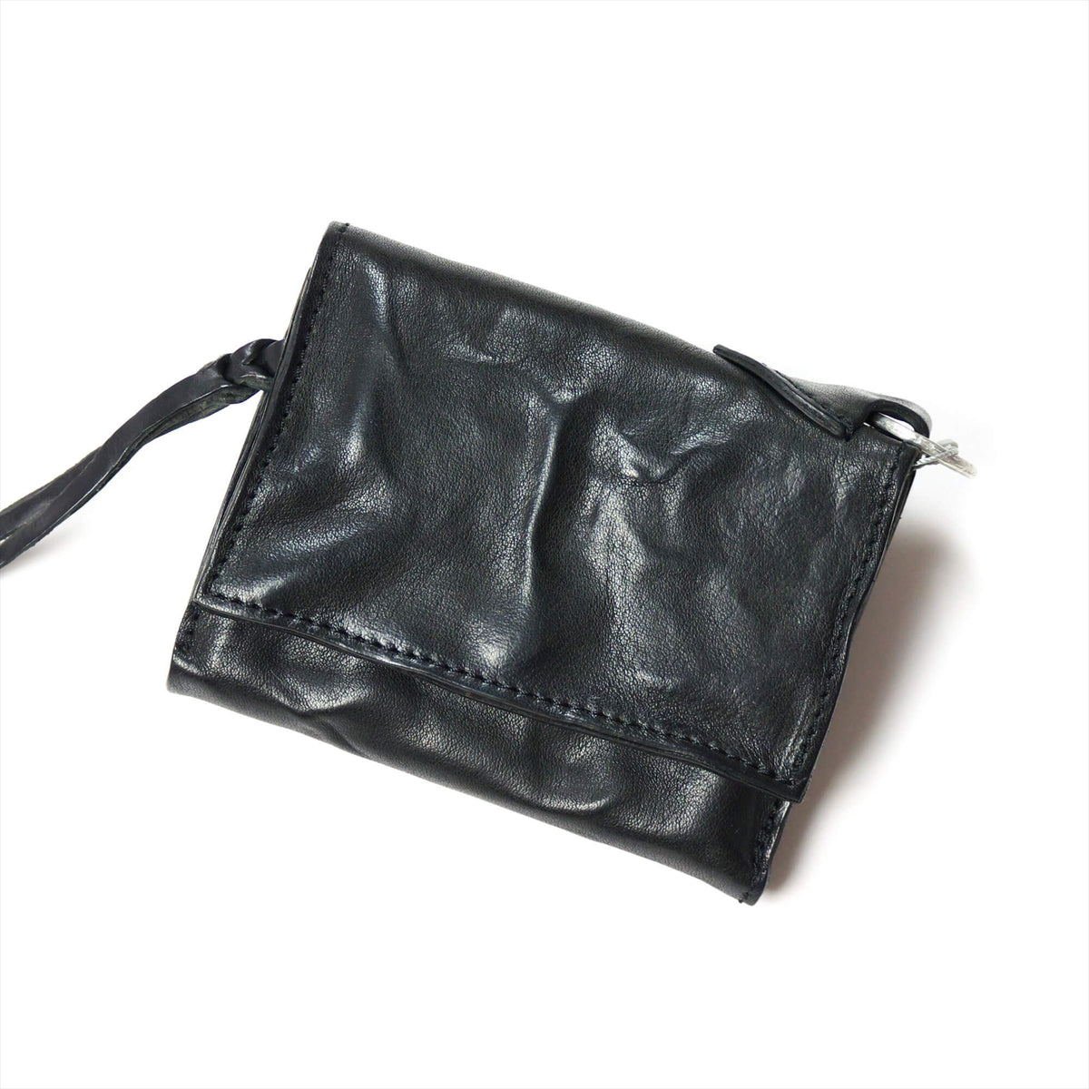 annak フラップ付ハンドウォッシュ2つ折り蛇腹財布 ブラック