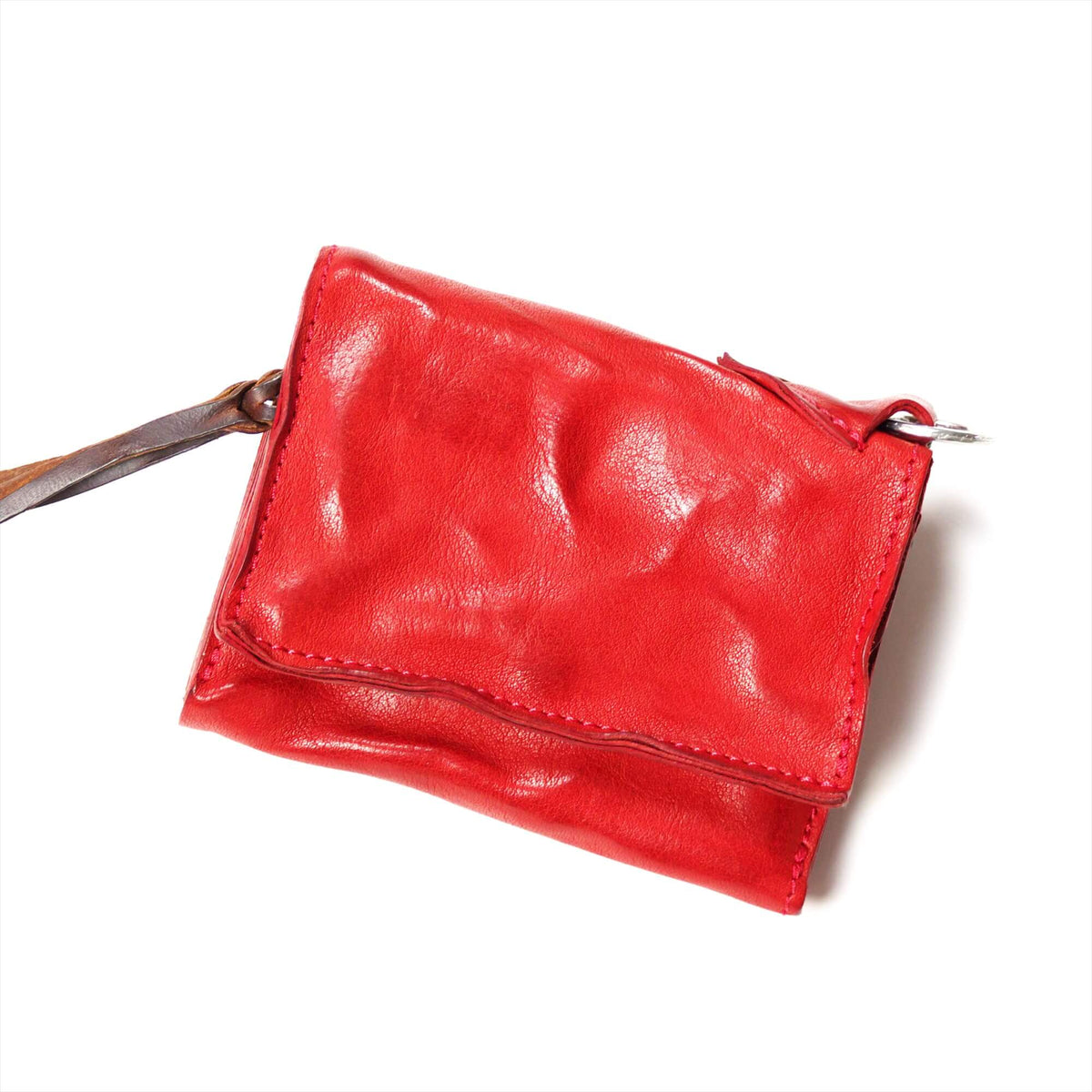 annak フラップ付ハンドウォッシュ2つ折り蛇腹財布 レッド