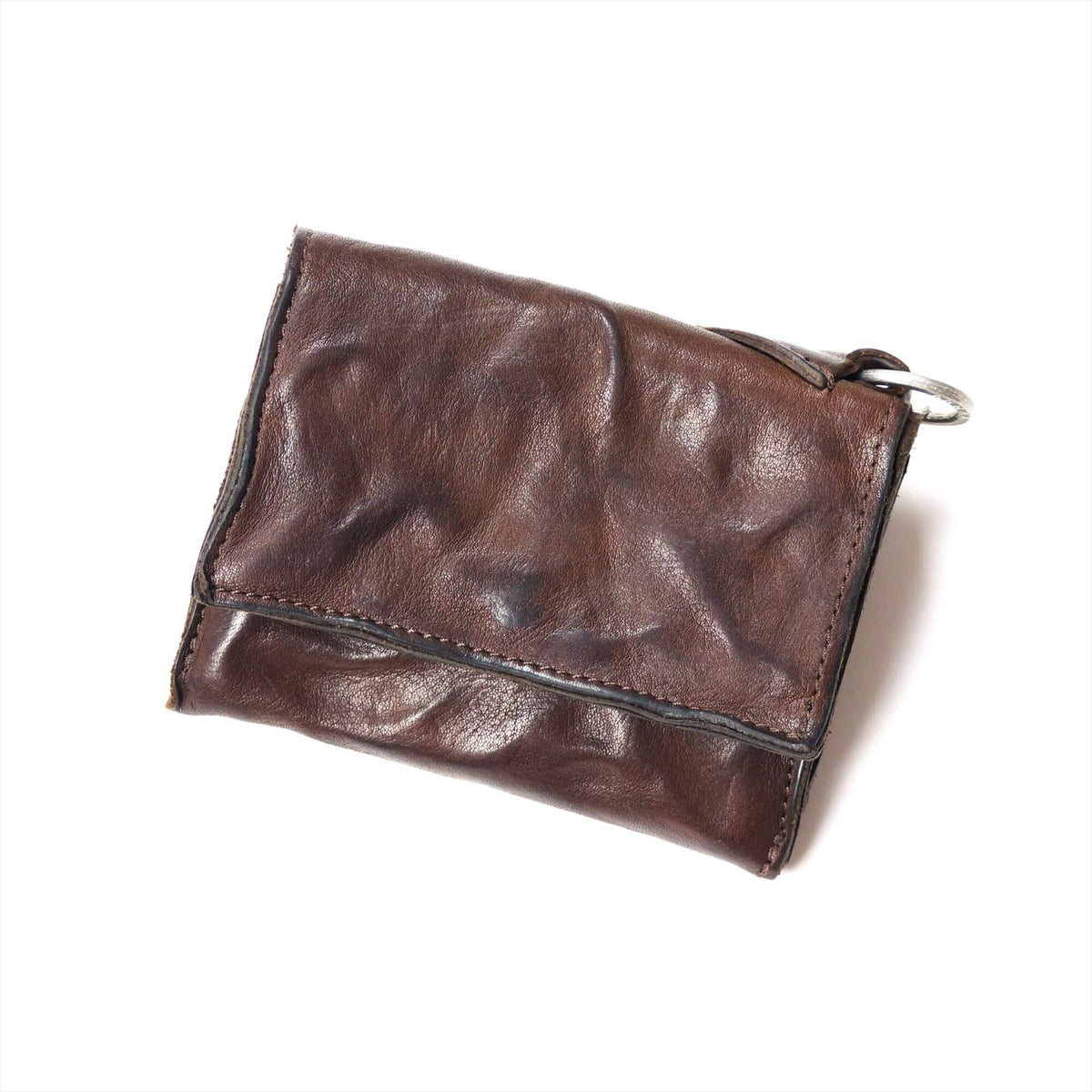 annak フラップ付ハンドウォッシュ2つ折り蛇腹財布 ダークブラウン